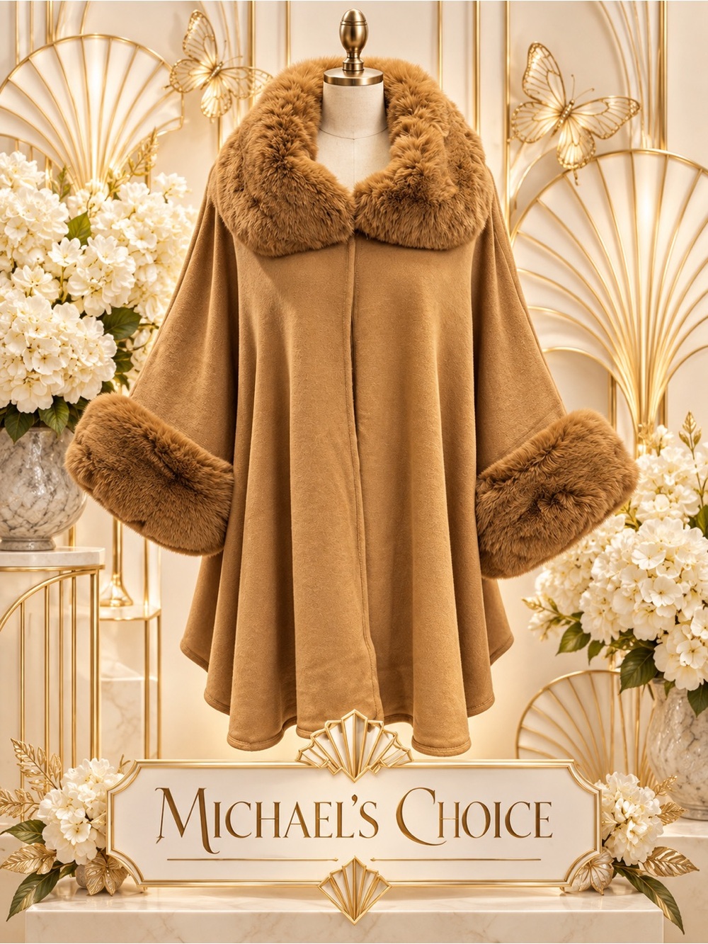 🆕😍Women's Carmel  Faux Fur Knitted Swing Capelet